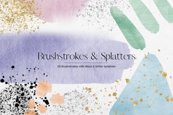 Colorful Watercolor Brush Strokes and Glitter Splatters: A Creative Asset for Designers