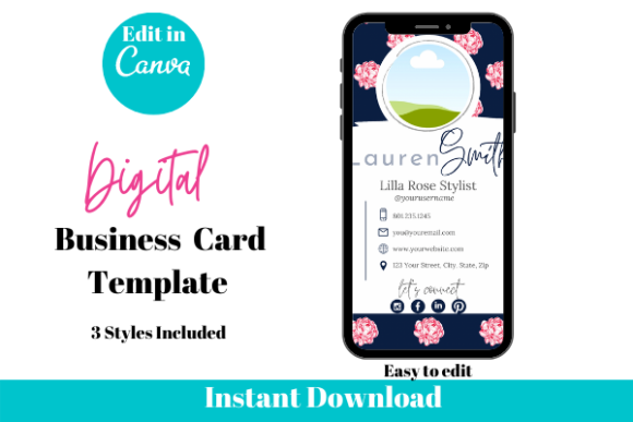 Digital Business Card Template Floral