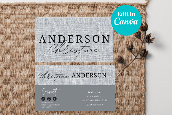 Grey Linen Business Card CANVA, BUS31: A Modern Solution for Professional Branding